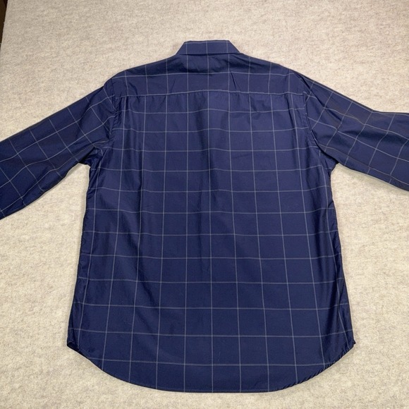Theory Clean Placket Shirt Mens XL Navy Blue Mouline Grid Cotton Button Up - Picture 6 of 12